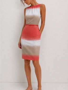 Nine West Coral, White & Beige Ombre Pencil Skirt Dress